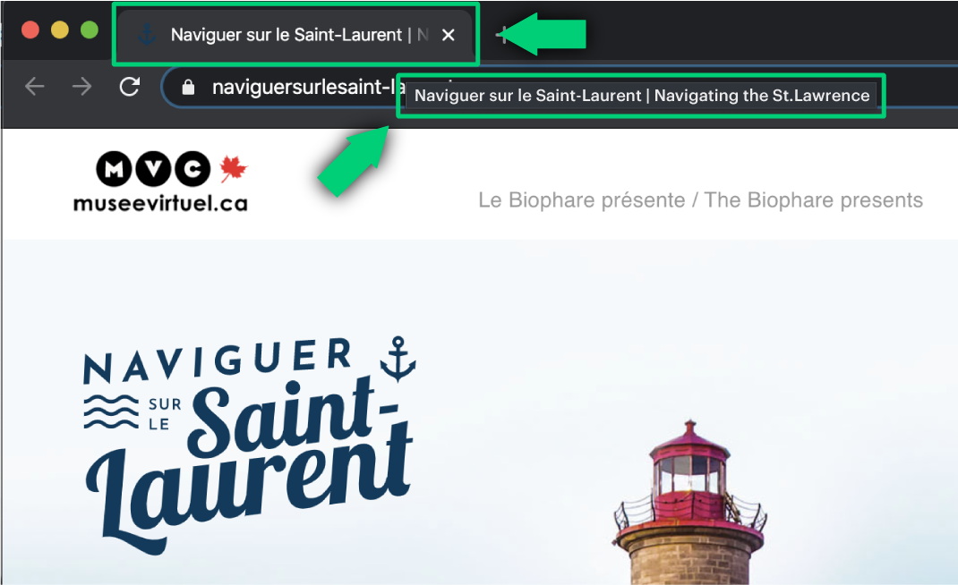 Capture d'écran montrant le titre du site.