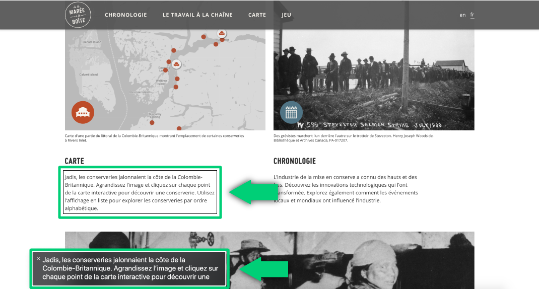 Capture d'écran avec flèche pointant vers l'exemple décrit ci-dessous.